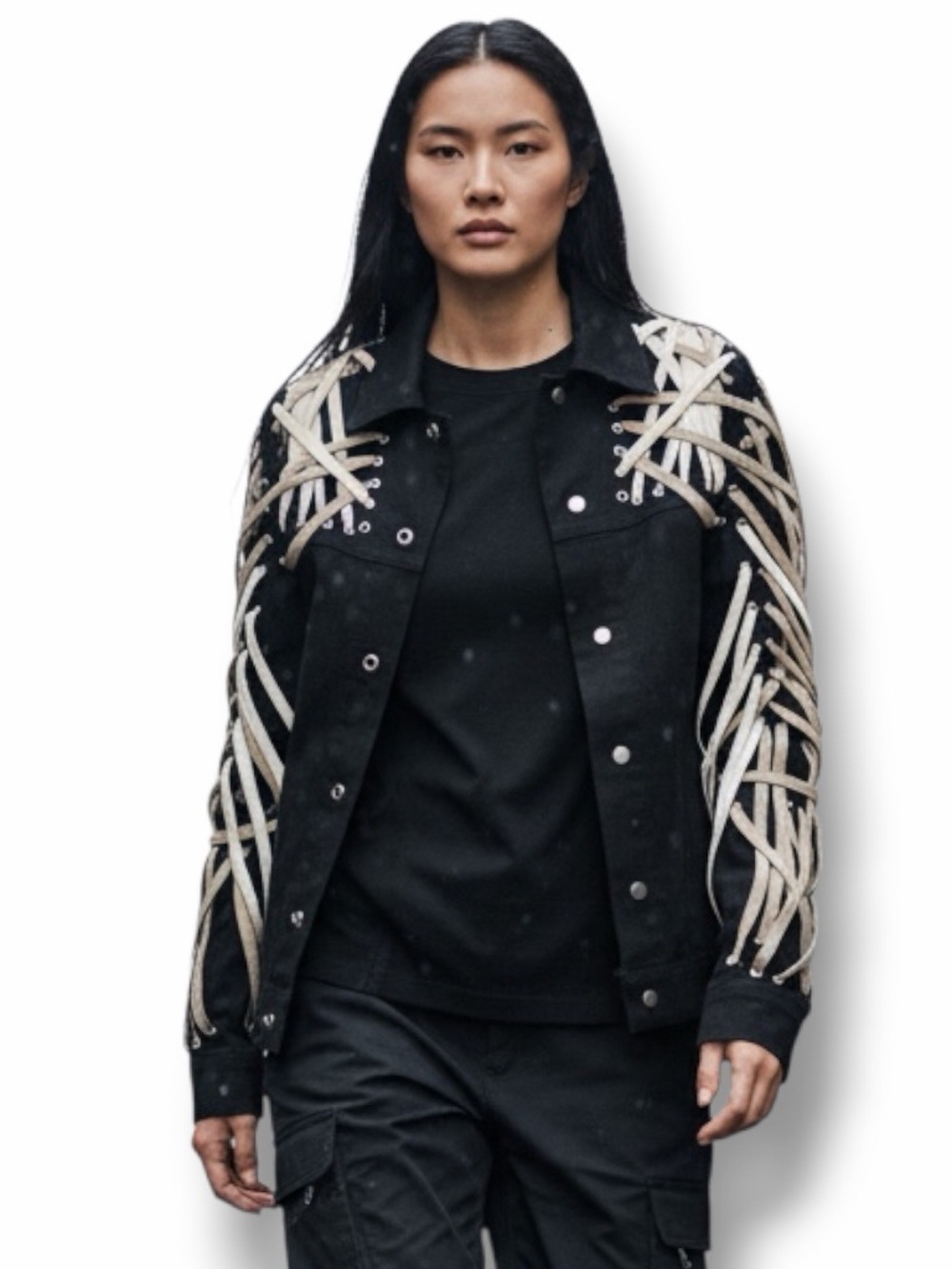 Megalace Black Utility Jacket | Avant-Garde Techwear Lace Up Trucker NWT Large